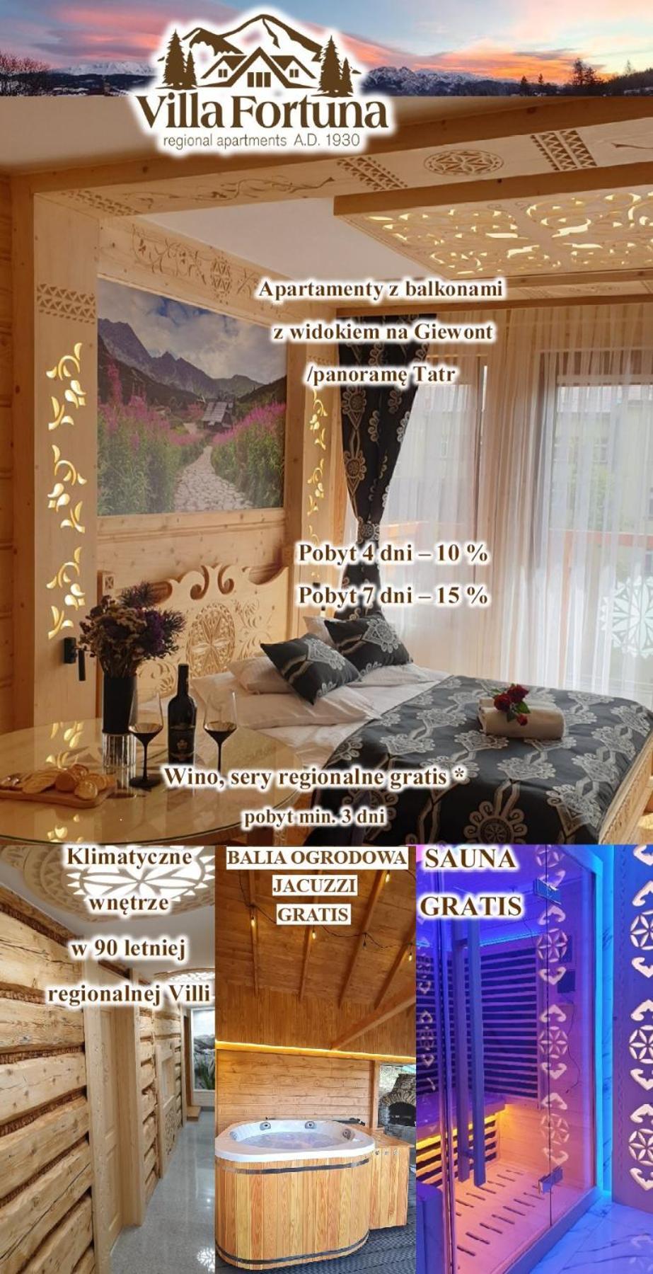 זקופאנה Villa Fortuna - Regionalne Apartamenty & Spa - Sauna, Grill, Jacuzzi Z Widokiem Na Tatry מראה חיצוני תמונה